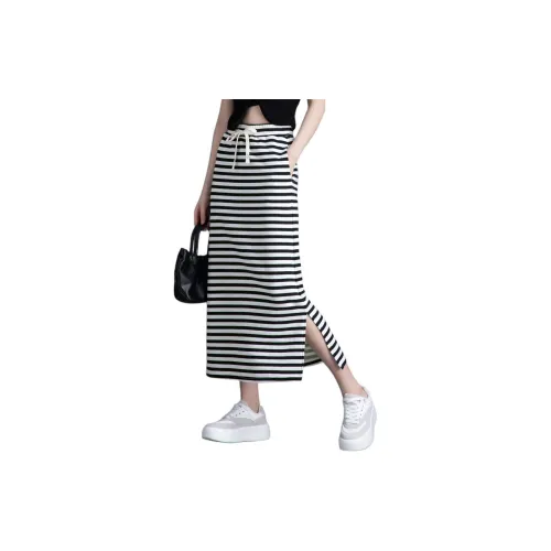 You cow me pants Casual Long Skirts Women's Black/White Stripes