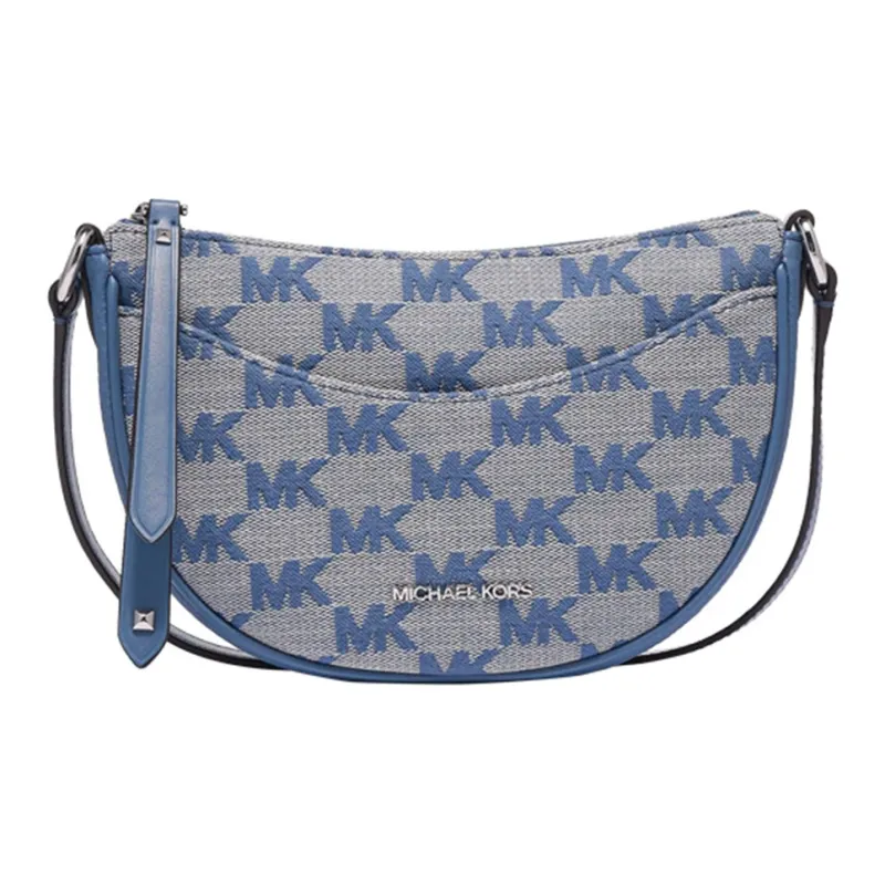 MICHAEL KORS Artificial Leather, Fabric Crossbody Bag Small Size Women's Denim Blue/White-0