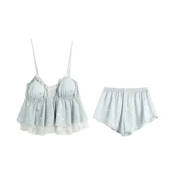 Flow Yarn Pajama Set Summer Women's Two-Piece Set Blue