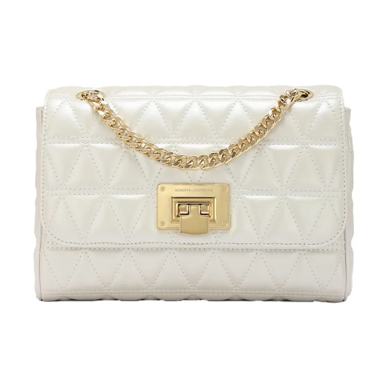 ROBERTA DI CAMERINO Cow Leather Shoulder Bag, Crossbody Bag, Small Square Bag Women's Black/White-7