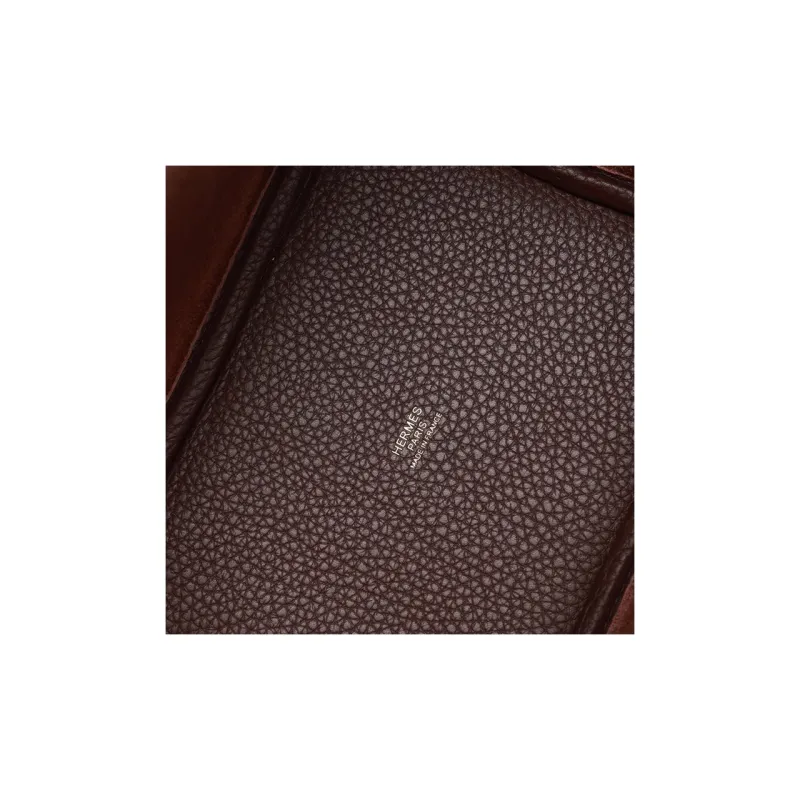 HERMES Picotin Clemence Bullock Leather Basket Bag Handbag Bucket Bag Women's 3W Prunoir Dark Reddish Purple-6