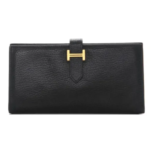 HERMES Bearn Chevre Mysore Goatskin Wallet Women's 89 Noir Black