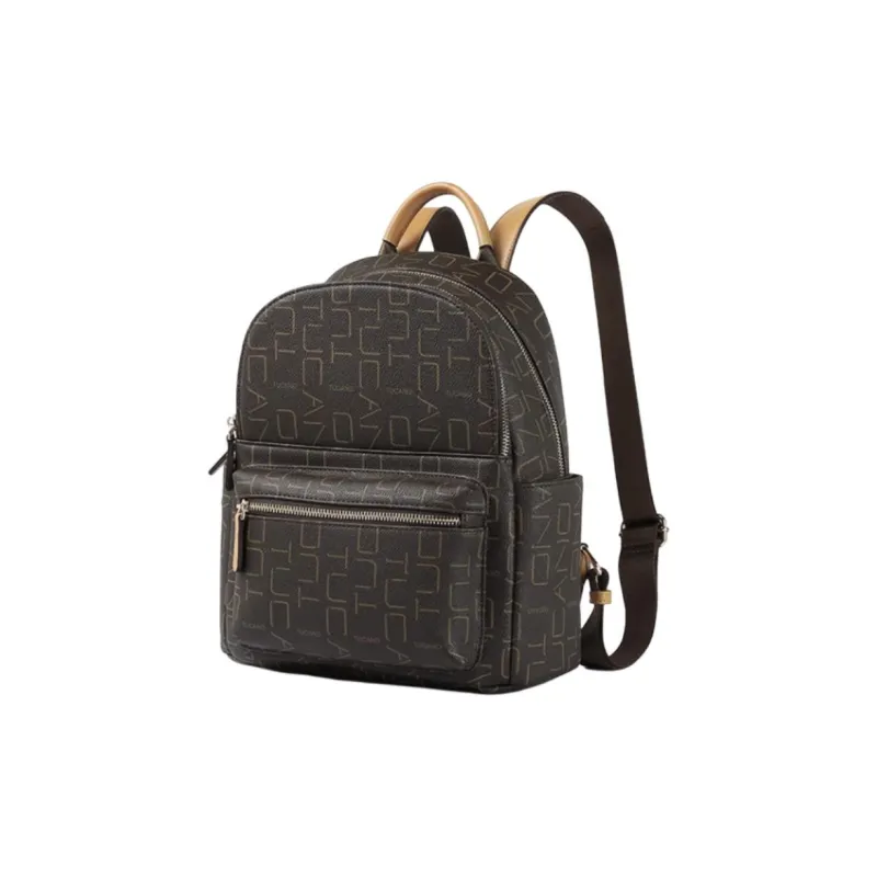 TUCANO PVC Leather With PU Leather University Student Everyday Backpack Large Size Women's Coffee-1