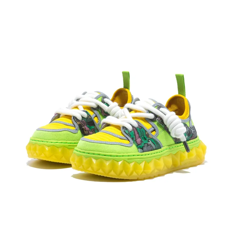 Wotto Artist x OETZI Height Increasing Coverage Low Top Skateboard Shoes Unisex Green Yellow-1
