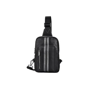 Hush Puppies Cow Leather With Fabric Crossbody Bag Sling Bag Medium Size Men's Black