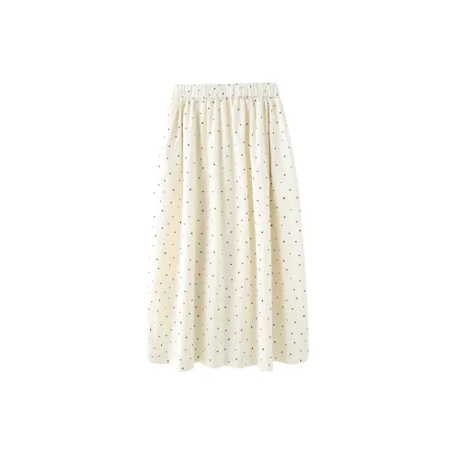 Miss Chipmunk Casual Long Skirts Women's Polka Dot White