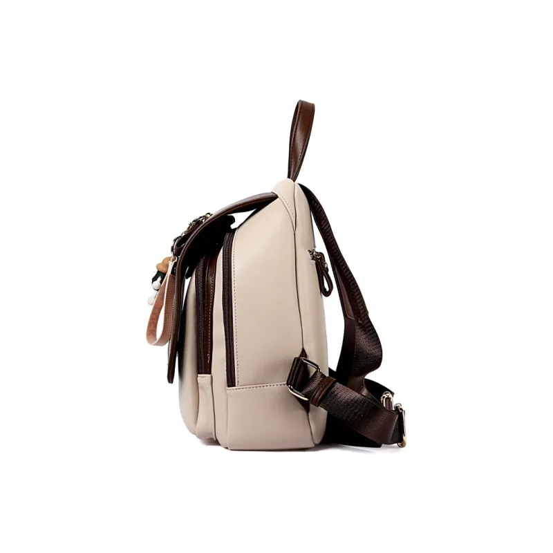 TUCANO PU University Student Everyday Backpack Regular Women's Ecru/Coffee-3