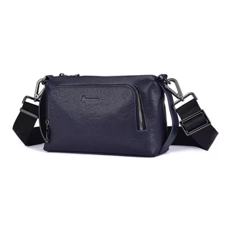 Hush Puppies Cow Leather Handbag, Shoulder Bag Men's Black/Blue-6