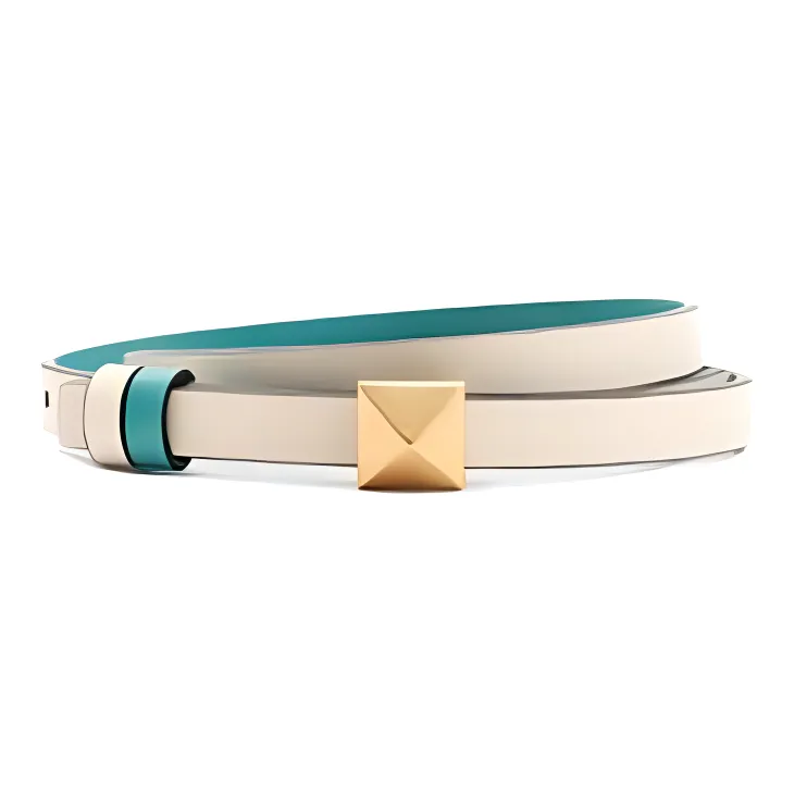 Valentino Double-Sided Design Smooth Buckle Leather Gold-Plated Leather Belts Women's Blue/Beige Width 1.2CM-1