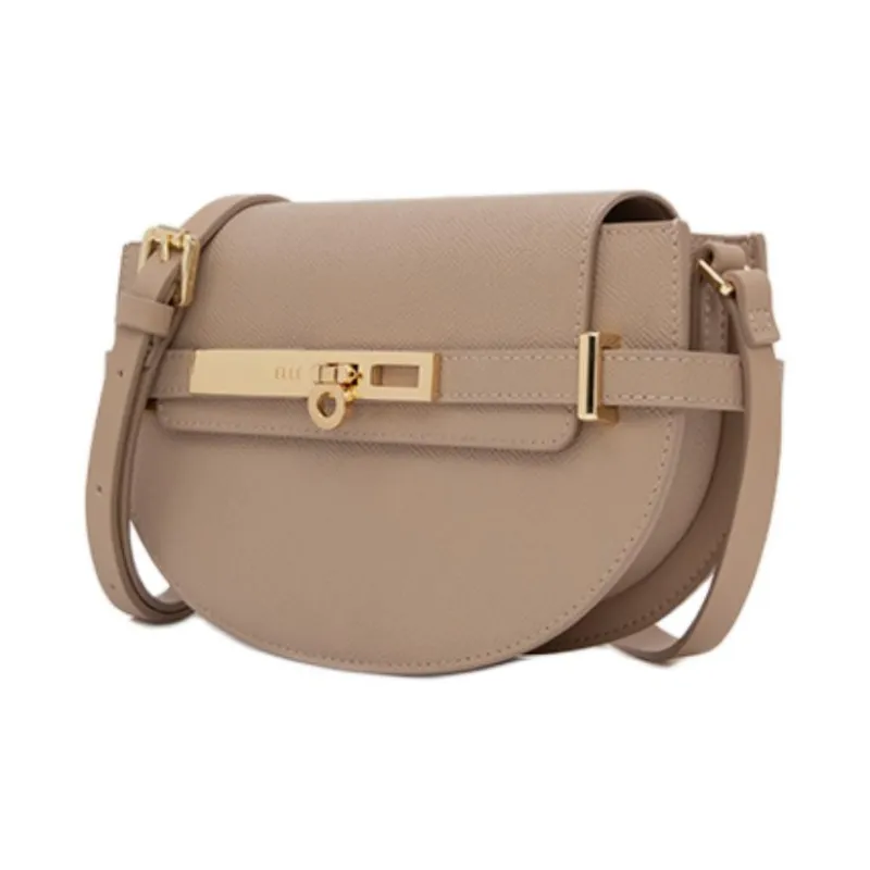 ELLE Cow Leather Saddle Bag Crossbody Shoulder Bag Women's Gray/Olive Green/Coffee-5