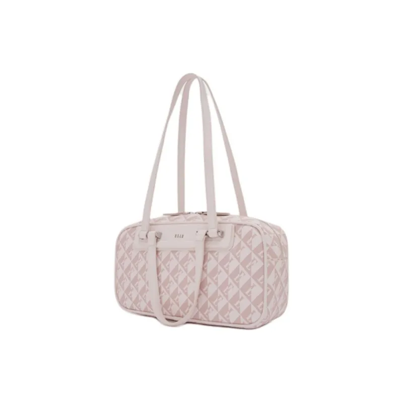 ELLE Microfiber Synthetic Leather Handbag Shoulder Bag Large Size Women's Pink/Gray-1