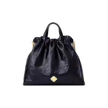 FION Cow Leather Bucket Bag Handbag Shoulder Bag Large Size Women's Classic Black