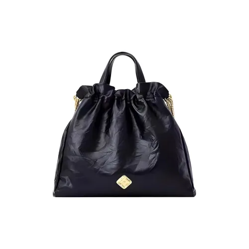 FION Cow Leather Bucket Bag Handbag Shoulder Bag Large Size Women's Classic Black