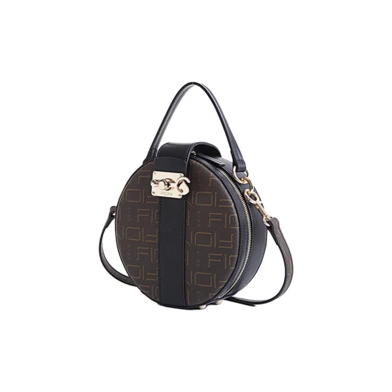 FION PVC Small Round Bag, Crossbody Bag, Shoulder Bag Trumpets Women's Coffee & Black/Ecru & Camel-3