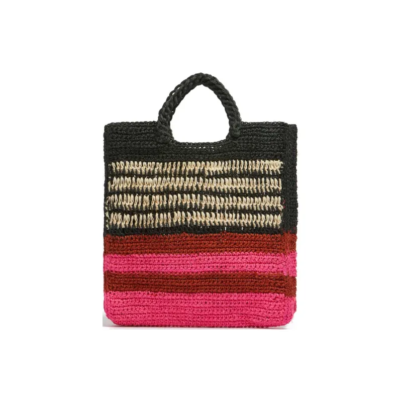 MARNI Fabric Natural Fiber Tote Bag Shopping Bag Handbag Women's Pink & Black-3