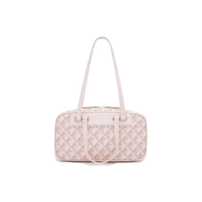 ELLE Microfiber Synthetic Leather Handbag Shoulder Bag Large Size Women's Pink/Gray-2