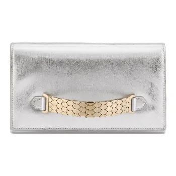 BVLGARI Serpenti Series Calfskin Clutch Small Size Women's Silver
