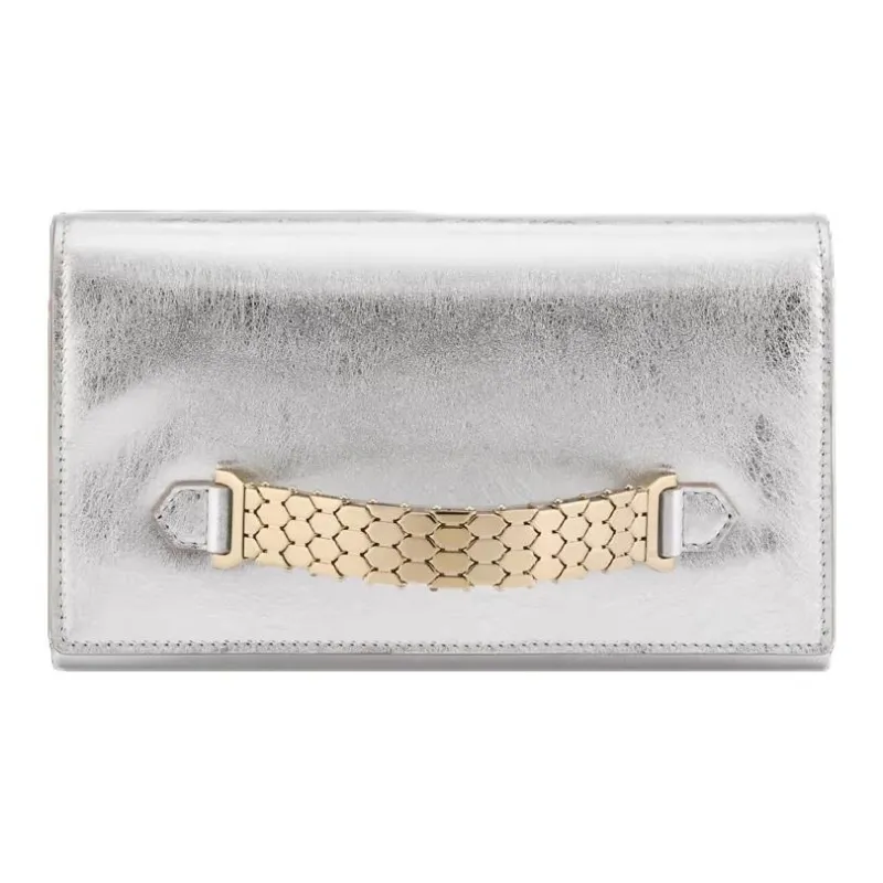 BVLGARI Serpenti Series Calfskin Clutch Small Size Women's Silver-0