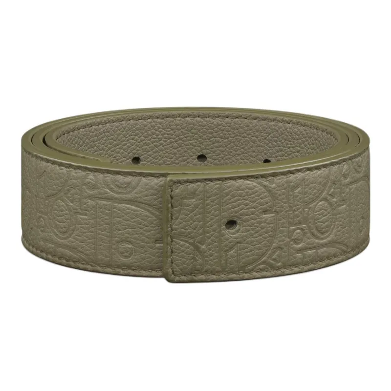DIOR Solid Color Design, Smooth Buckle Calfskin Leather Belts Unisex Green Width 3.5CM-1