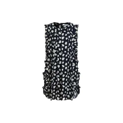 N ONE Sleeveless Dresses Women's Black Background With White Flowers