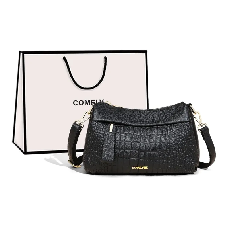 COMELY Cow Leather, Synthetic Leather Mom Bag, Shoulder Bag, Crossbody Bag Regular Women's Black-0