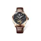 Rose Gold Case Black Dial Brown Leather