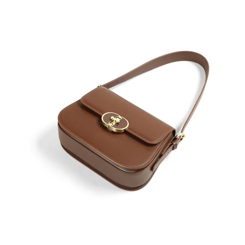 PT'SON Cow Leather With Synthetic Leather Small Square Bag, Crossbody Bag, Shoulder Bag Women's Caramel-2