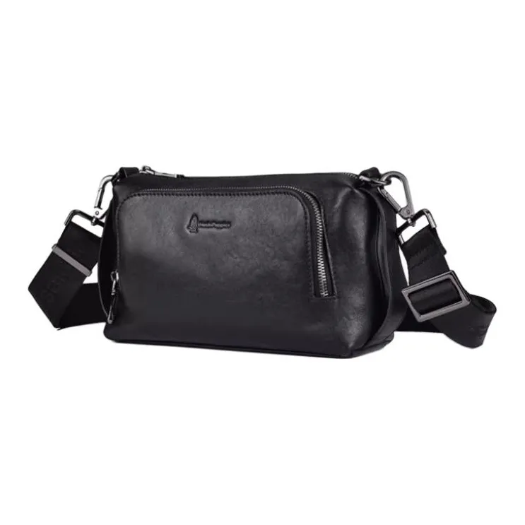 Hush Puppies Cow Leather Handbag, Shoulder Bag Men's Black/Blue-1