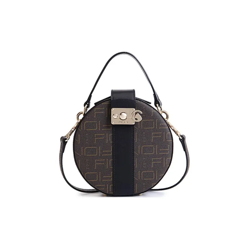 FION PVC Small Round Bag, Crossbody Bag, Shoulder Bag Trumpets Women's Coffee & Black/Ecru & Camel-2