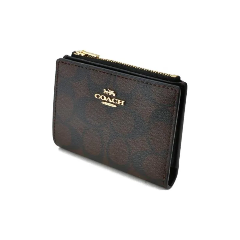 COACH Canvas With Leather Coin Purse Wallet Regular Women's Coffee-1