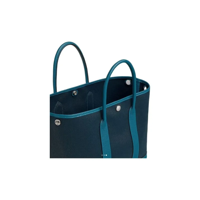 HERMES Garden Party Canvas With Negonda Calfskin Canvas Bag Handbags Women's Dark Blue-2
