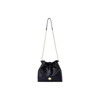 FION Cow Leather Bucket Bag Handbag Shoulder Bag Small Size Women's Classic Black