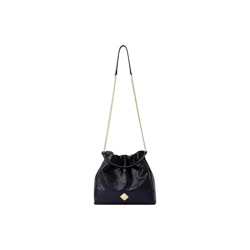 FION Cow Leather Bucket Bag, Handbag, Shoulder Bag Trumpets Women's Classic Black-0