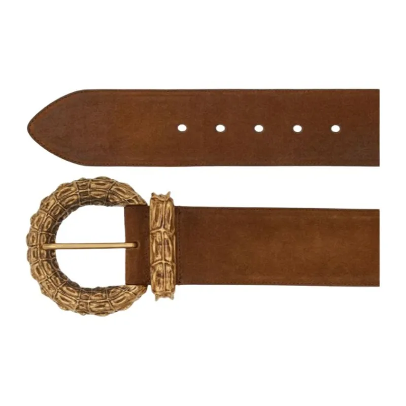 SAINT LAURENT Center Decoration Calfskin Leather Belts Women's Brown 3.8-1