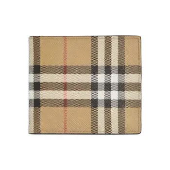Burberry Cotton With Cow Leather Zero Wallet Card Clip Card Holder Regular Men's Archive Beige