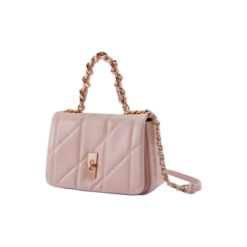 ELLE Cow Leather Handbag Shoulder Bag Small Size Women's White/Pink/Black-5