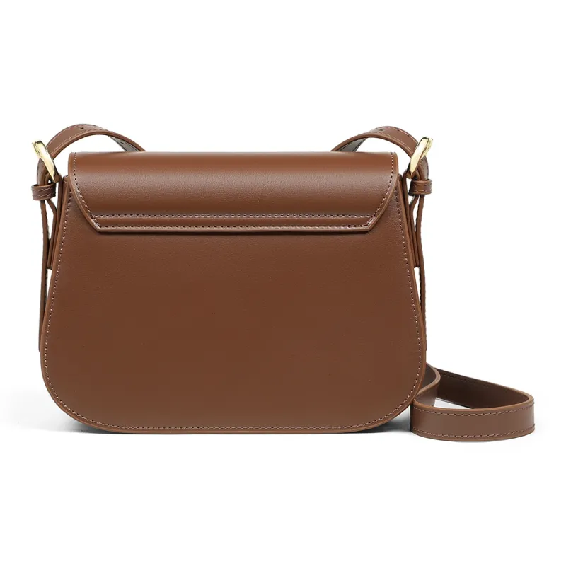 PT'SON Cow Leather With Synthetic Leather Small Square Bag, Crossbody Bag, Shoulder Bag Women's Caramel-1