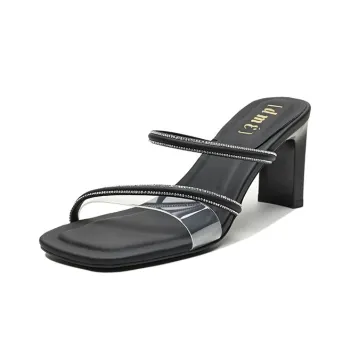 【dme】 Rhinestone Abrasion-Resistant Slide Slippers Women's Black