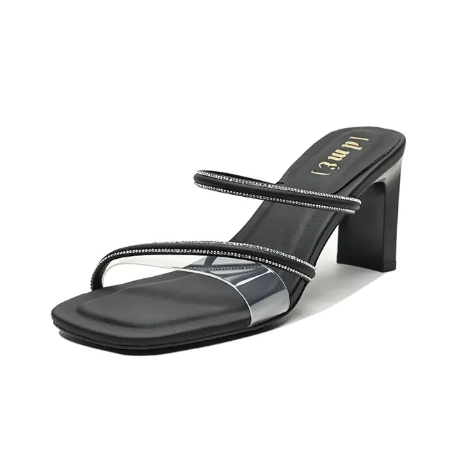 【dme】 Rhinestone Abrasion Resistant Slide Slippers Women's Black-0