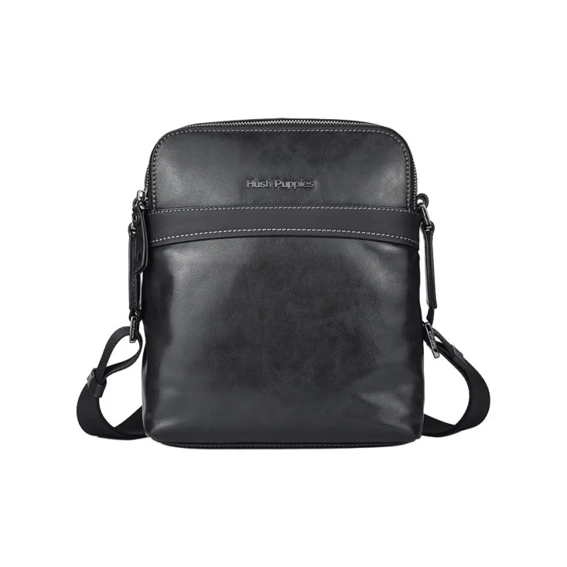Hush Puppies Cow Leather Crossbody Bag Shoulder Bag Men's Black-0