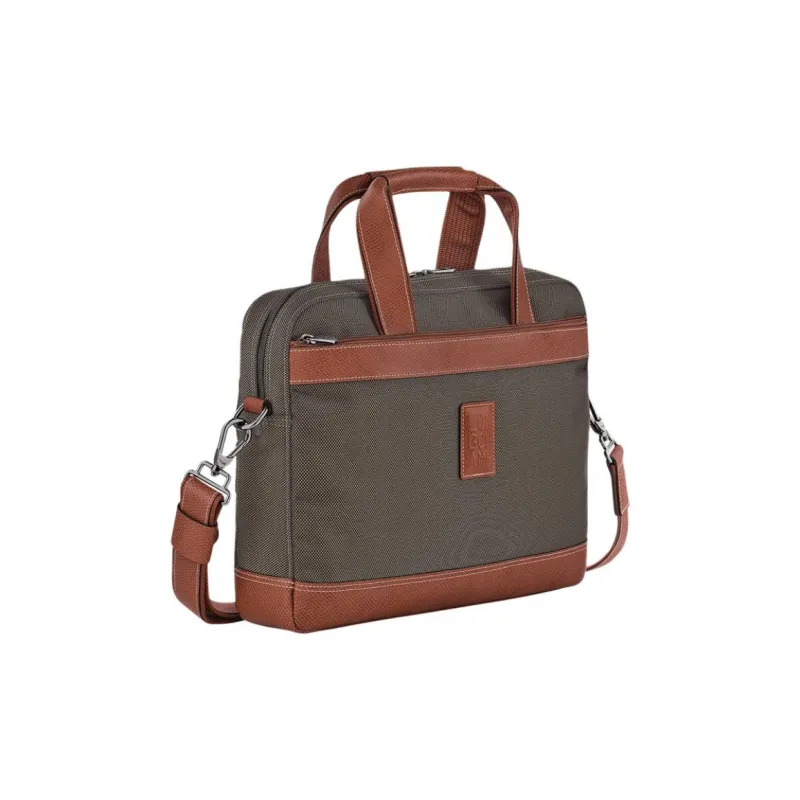 LONGCHAMP Boxford Fabric With Leather Crossbody Bag Laptop Bag Briefcase Handbag Shoulder Bag Men's Army Green Brown-1