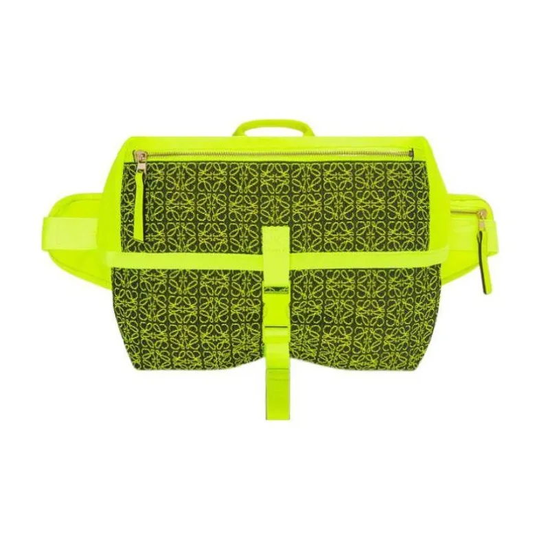 LOEWE Jacquard Canvas Bag, Shoulder Bag Men's Neon Yellow/Dark Marine Blue-0