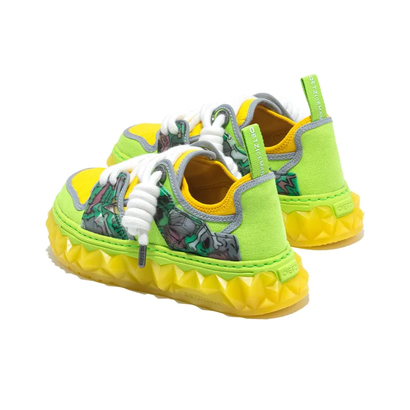 Wotto Artist x OETZI Height Increasing Coverage Low Top Skateboard Shoes Unisex Green Yellow-2
