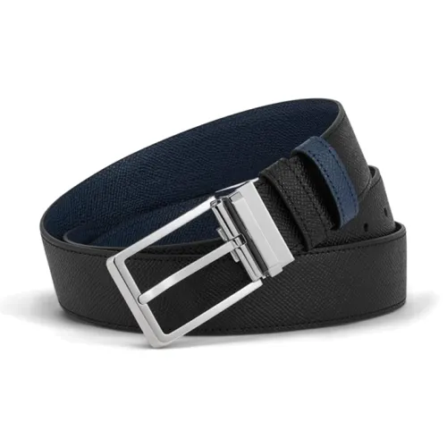 Dunhill Double Sided Design, Pin Buckle Cow Leather Belts Men's Black/Blue Width 3.5CM