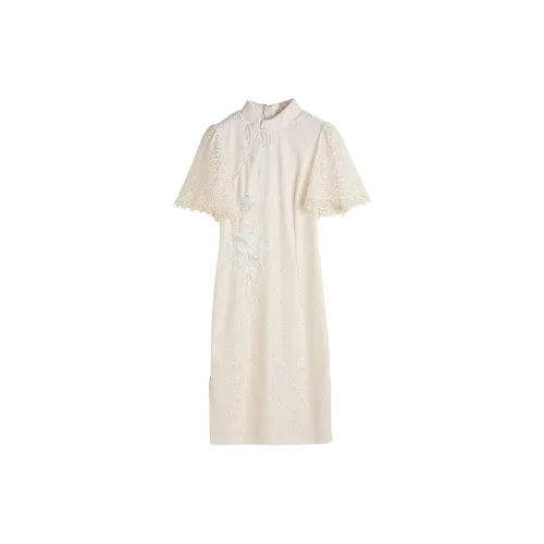 Hang Yi Court Short-Sleeved Dresses Women's Off White