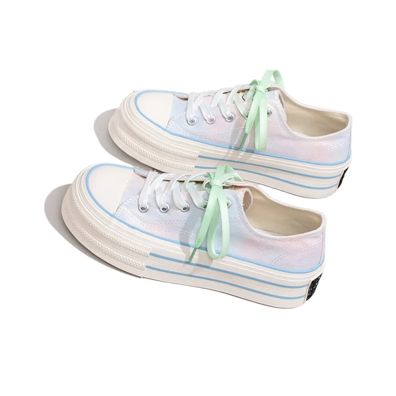 Feiyue Anti Slip Wear Resistant Low Top Skateboard Shoes Women's Light Blue Pink-4