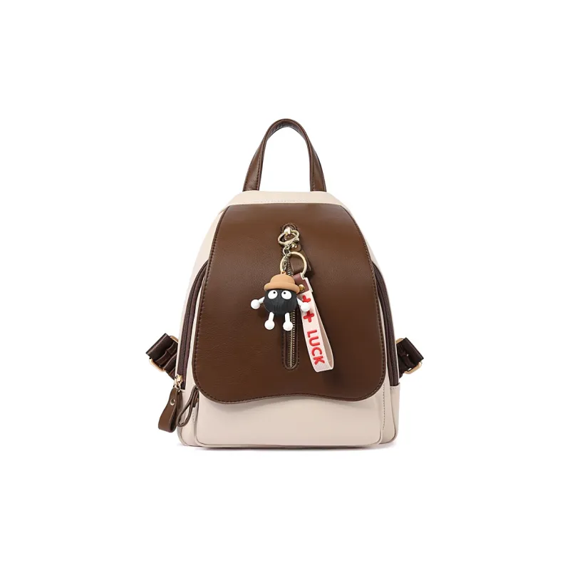 TUCANO PU University Student Everyday Backpack Regular Women's Ecru/Coffee-0