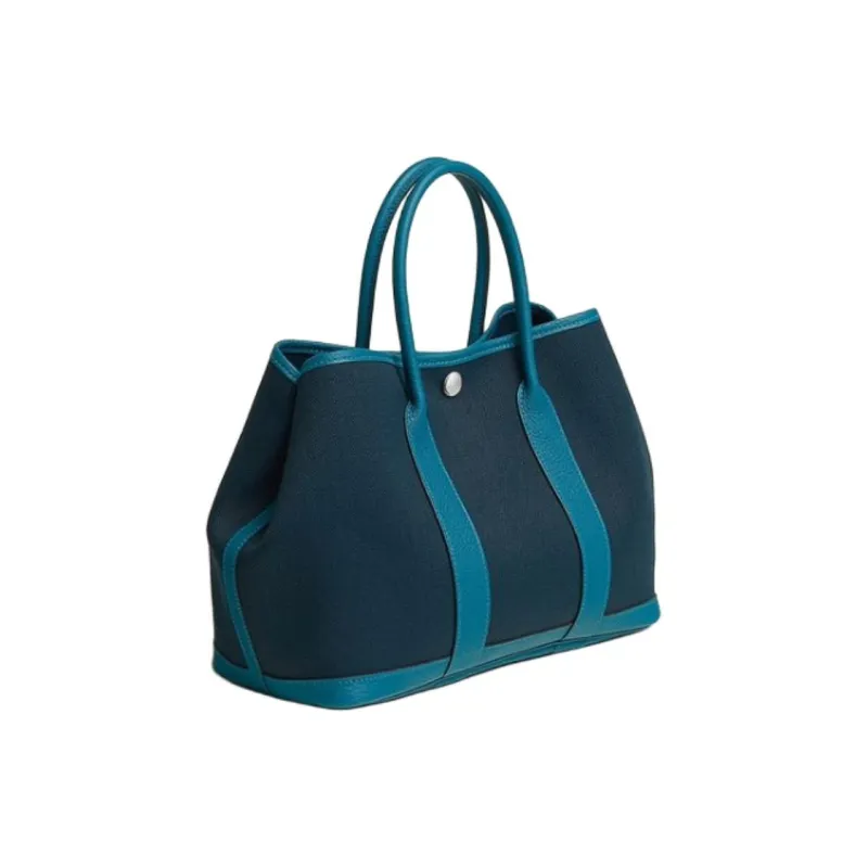 HERMES Garden Party Canvas With Negonda Calfskin Canvas Bag Handbags Women's Dark Blue-1