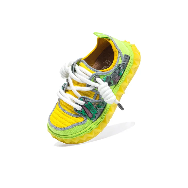 Wotto Artist x OETZI Height Increasing Coverage Low Top Skateboard Shoes Unisex Green Yellow-3