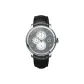 Blue Gray White Dial-Silver Hands Black Leather Strap